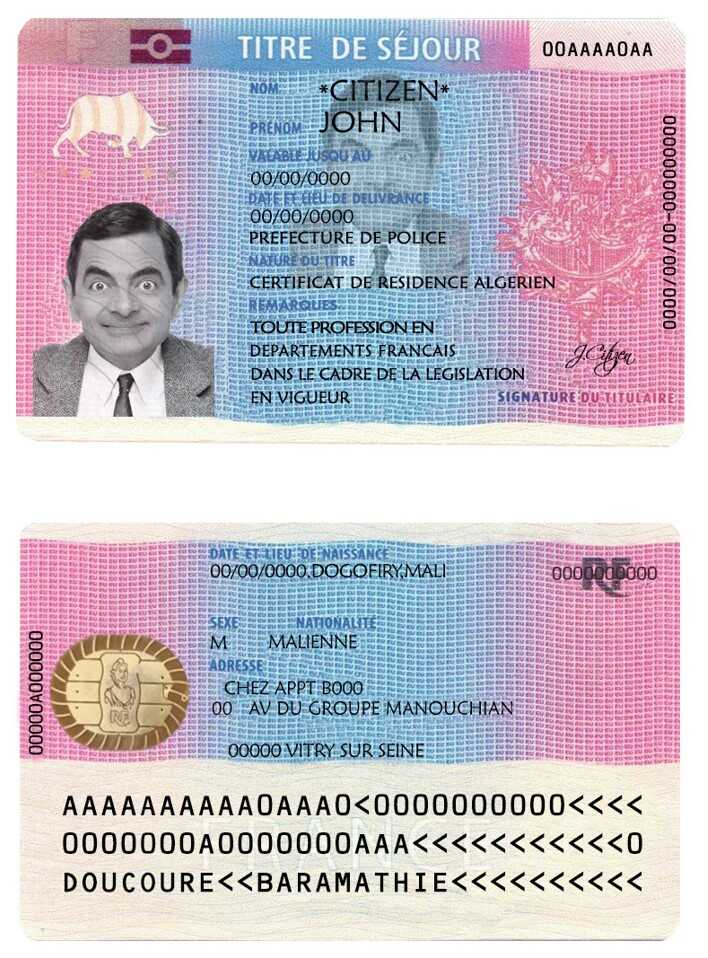 Titre de séjour en France template